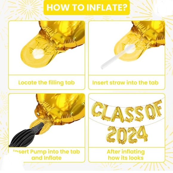 KATCHON Gold colored Class of 2024 foil Balloons  size 16 Inch NEW in package - Picture 2 of 3